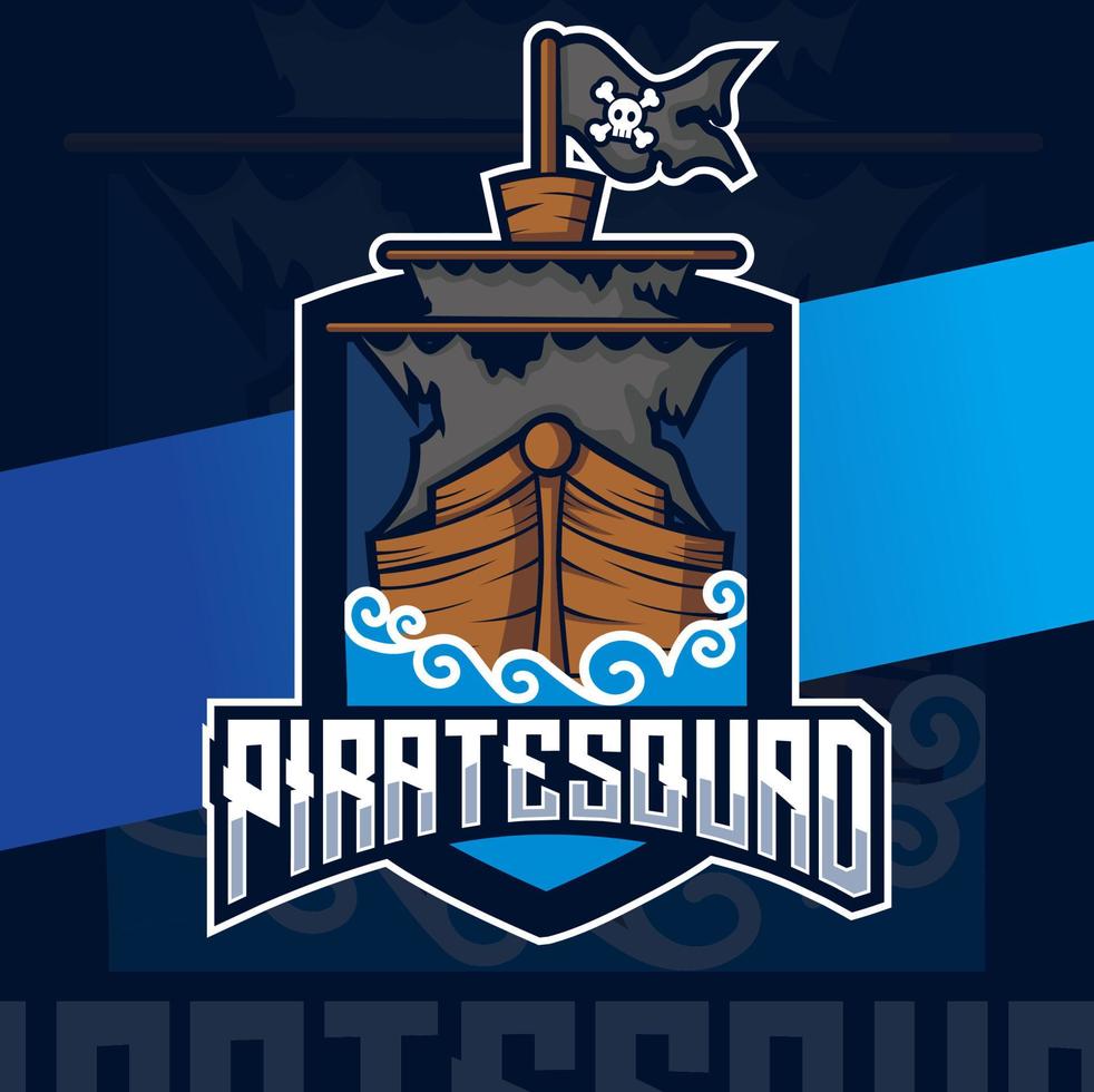 pirate ship logo esport design for gaming and vacation vector