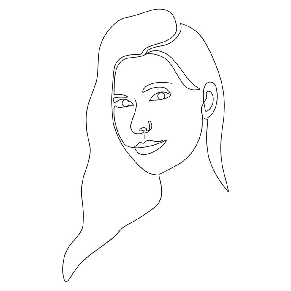 Vector hand-drawn illustration in the style of linear art. Portrait of a beautiful girl. An elegant girl with long hair. A light gentle background element for your design.