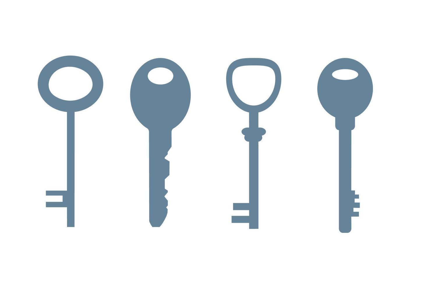 Set of keys in flat style. Vector illustration isolated on white background.