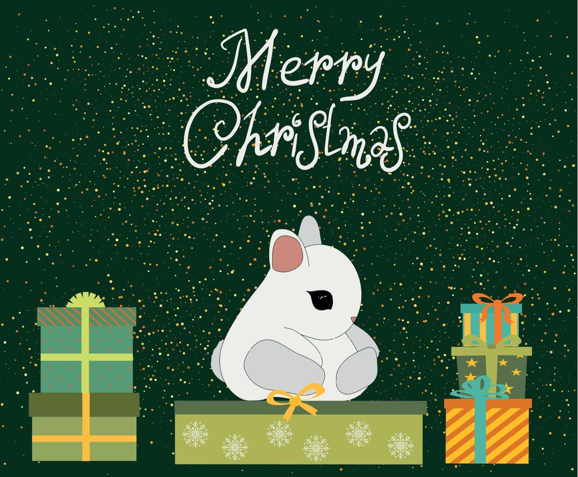 2023 is the year of the rabbit. Cute Christmas bunny with gifts. Vector illustration