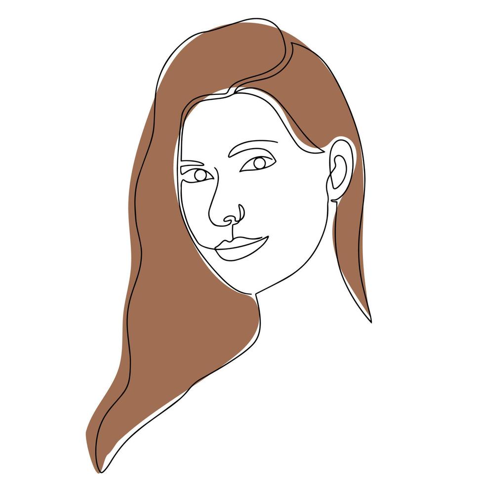 Vector hand-drawn illustration in the style of linear art. Portrait of a beautiful girl. An elegant girl with long hair. A light gentle background element for your design.