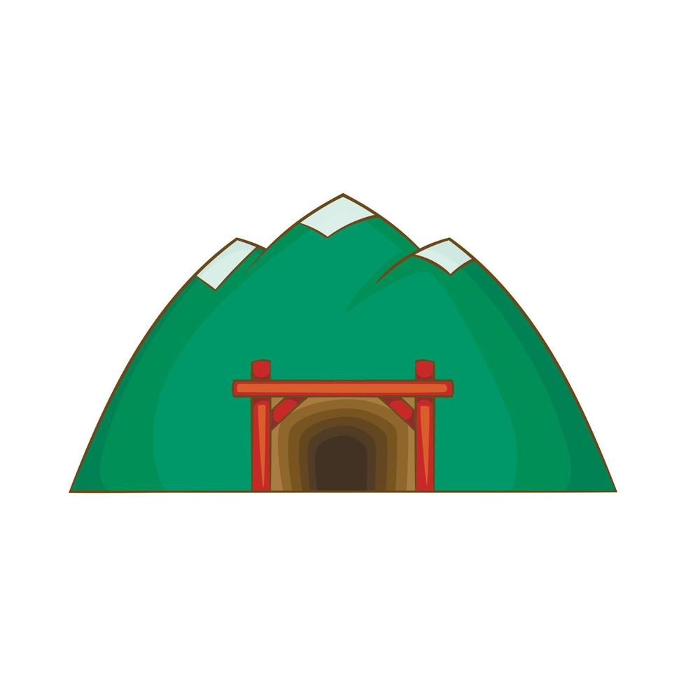 mina en icono de montaña, estilo de dibujos animados vector