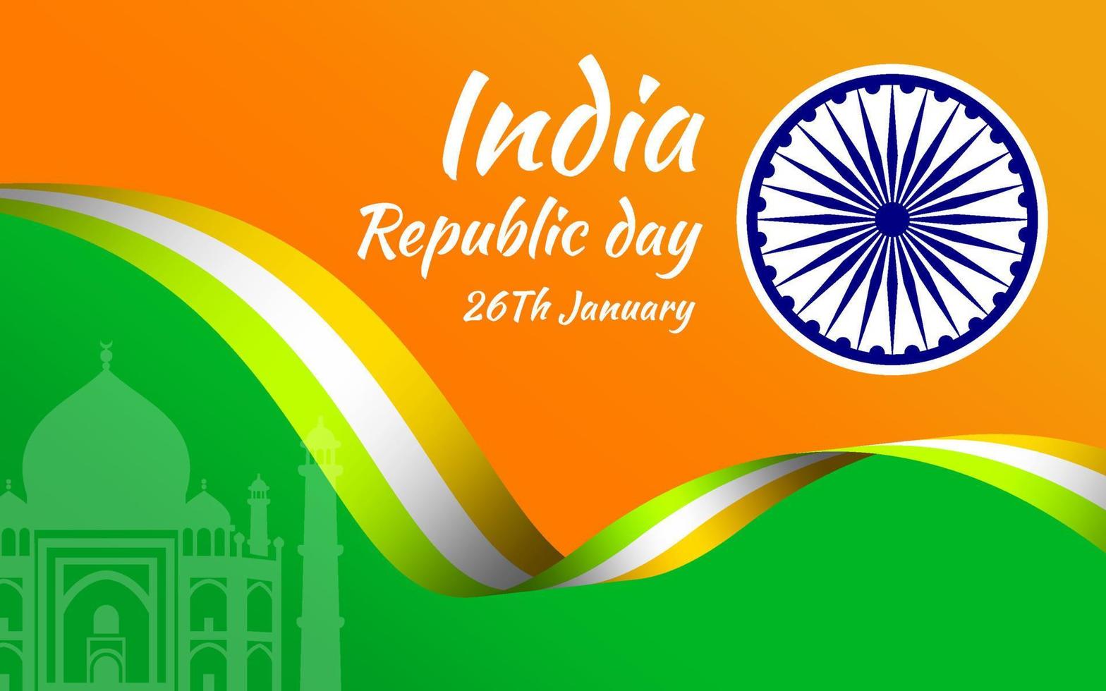 día de la república india con volante de banner de bandera 3d ilustración de vector de rueda de ashoka para papel tapiz de fondo de cartel de banner