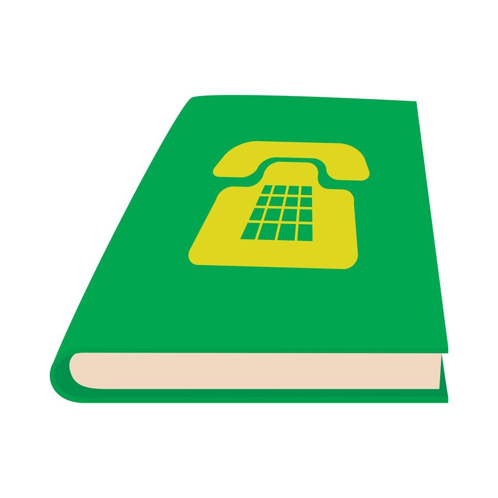 Green phone book icon, cartoon style vector