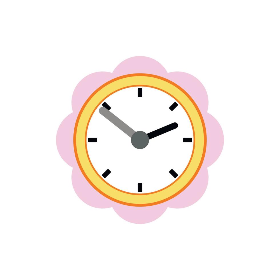 Wall clock with pink rim icon, flat style vector
