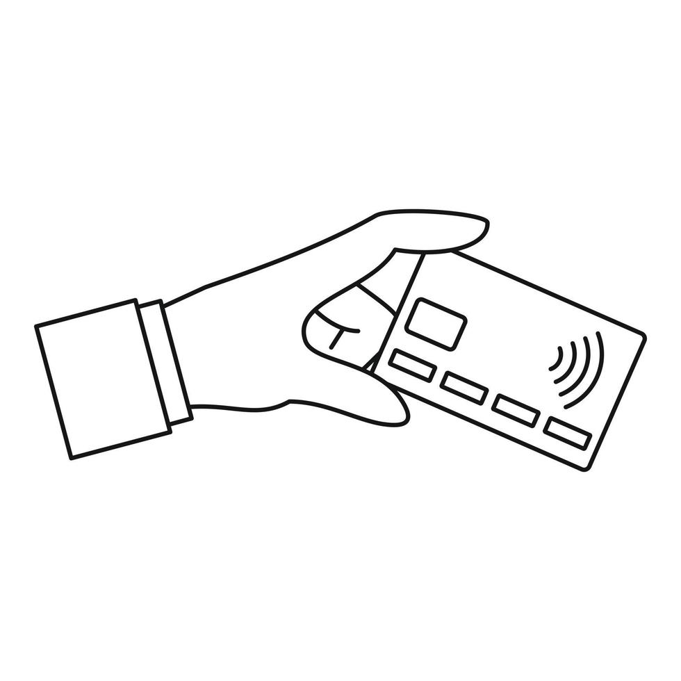 icono de tarjeta de crédito nfc de mano, estilo de esquema vector