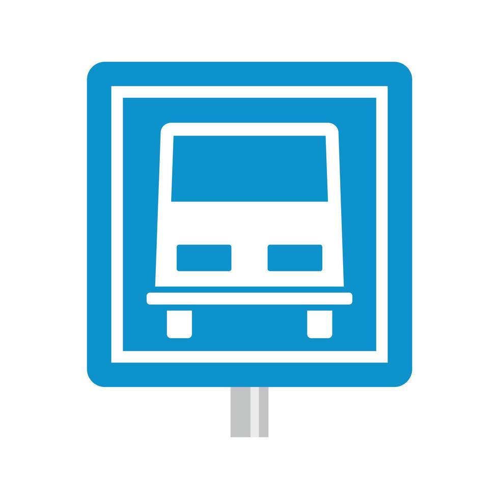 Bus stop road sign icon, flat style vector