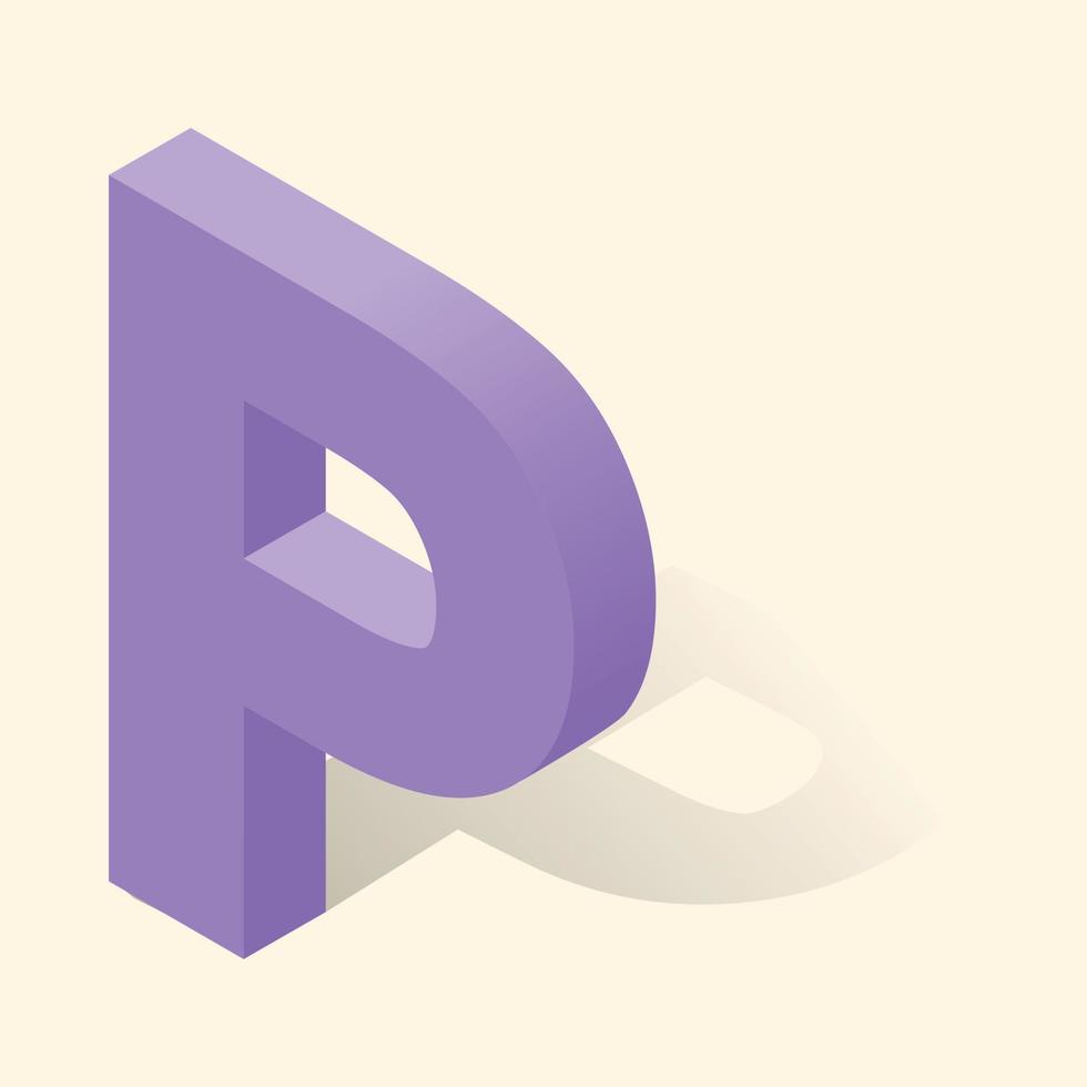 P letter in isometric 3d style with shadow vector