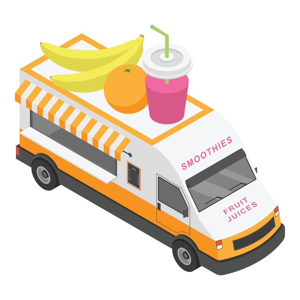 Fruit juices truck icon, isometric style vector