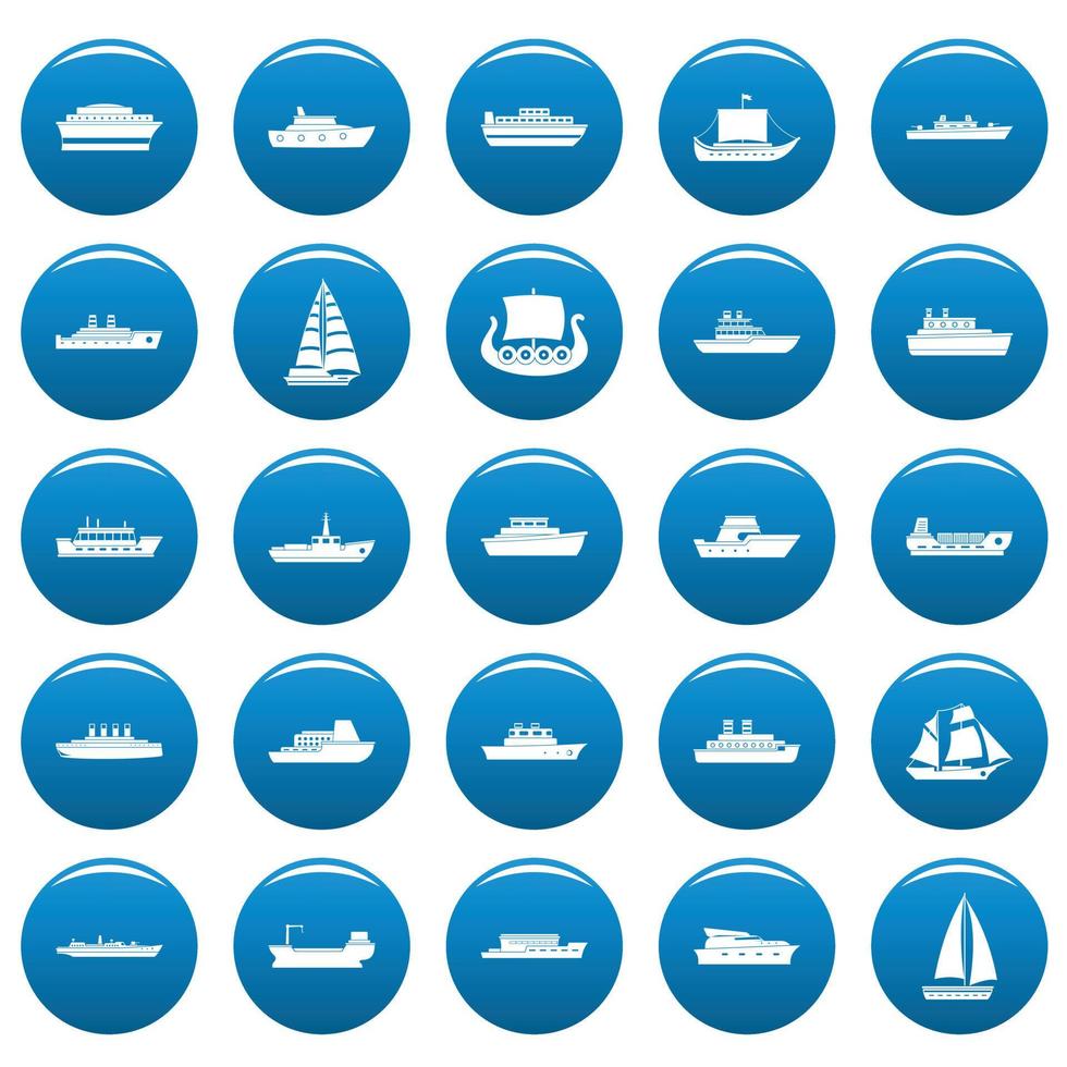 Boat vector icons set blue, simple style