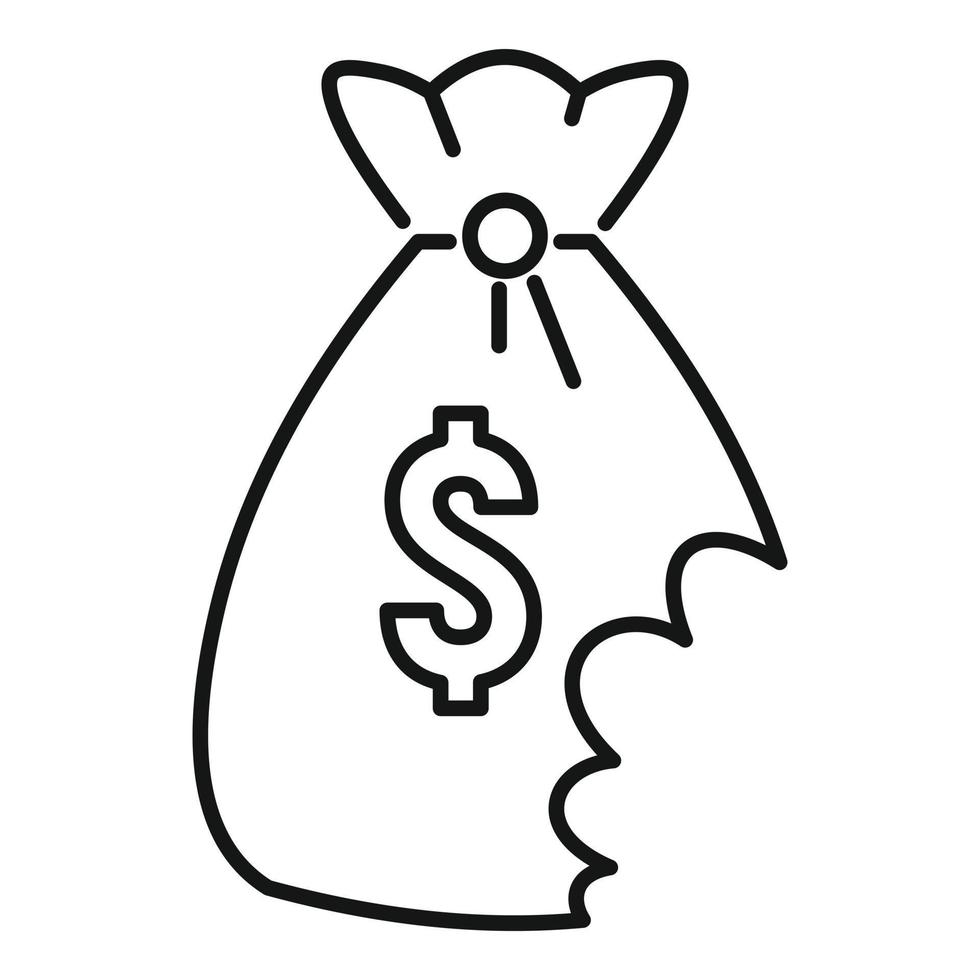 icono de bolsa de dinero en quiebra, estilo de esquema vector