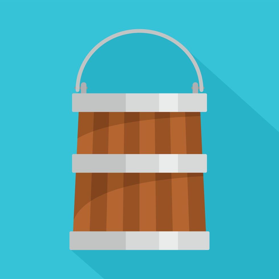 Wooden bucket icon, flat style vector