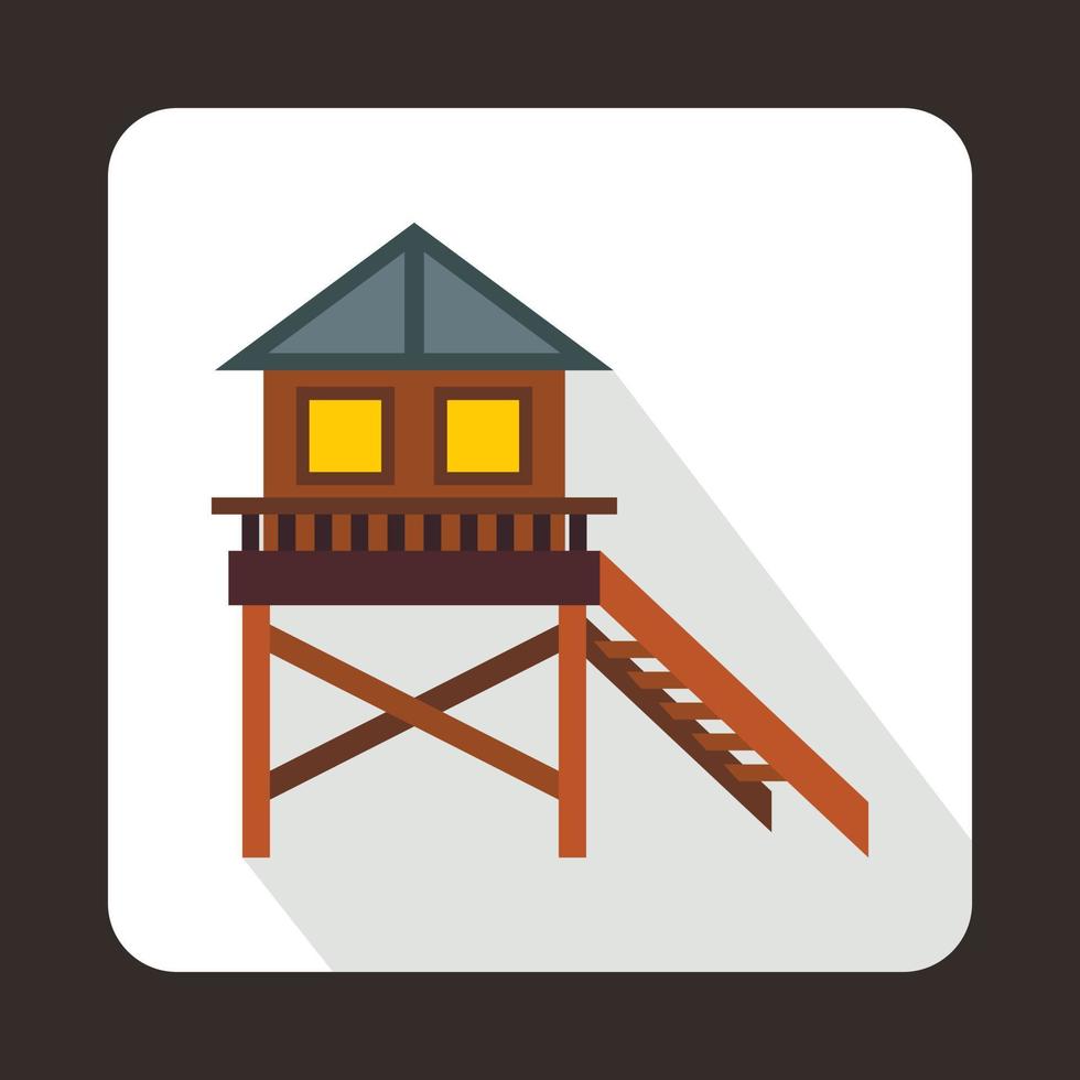 Wooden stilt house icon, flat style vector