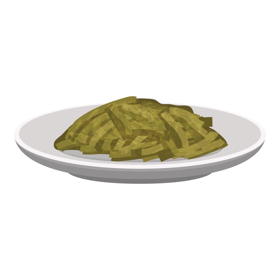 Plate with asparagus icon, cartoon style vector