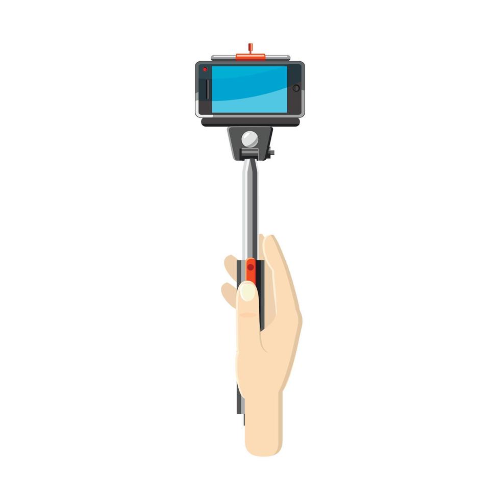 mano que sostiene el icono de palo monopod selfie vector