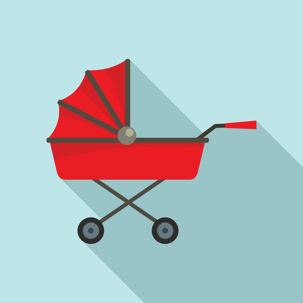 Retro baby carriage icon, flat style vector