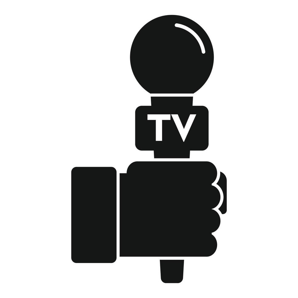 Tv reporter microphone icon, simple style vector