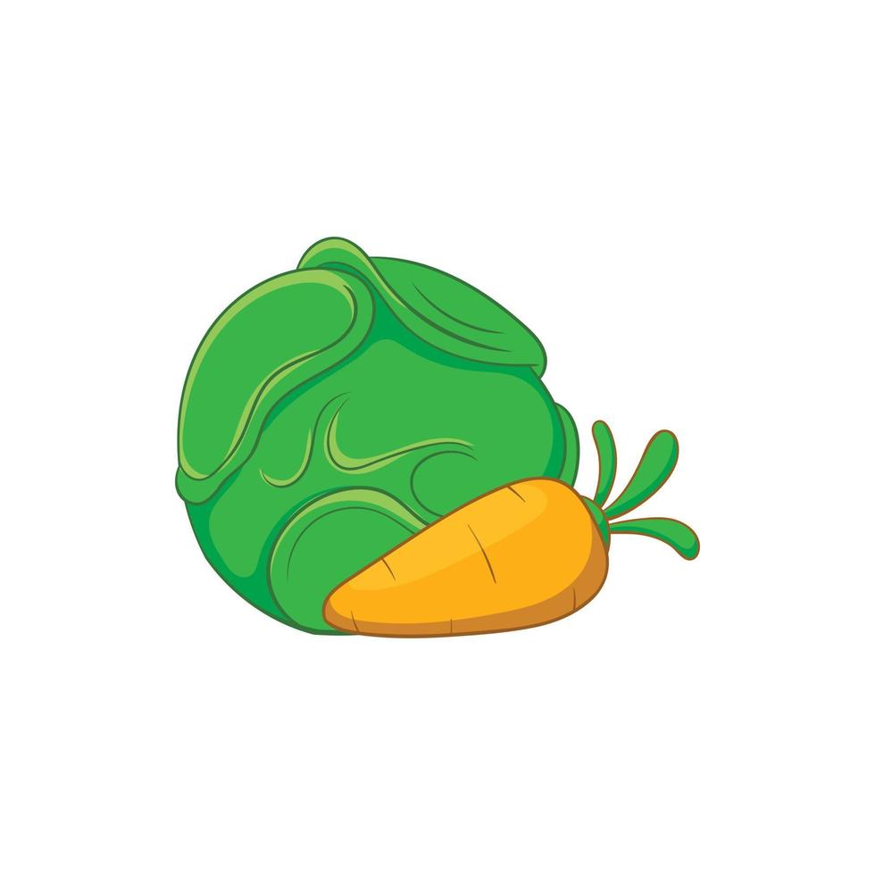 Cabbage and carrots icon, cartoon style vector