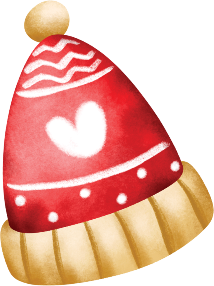 Red winter hat with a pompom. Watercolor drawing. png