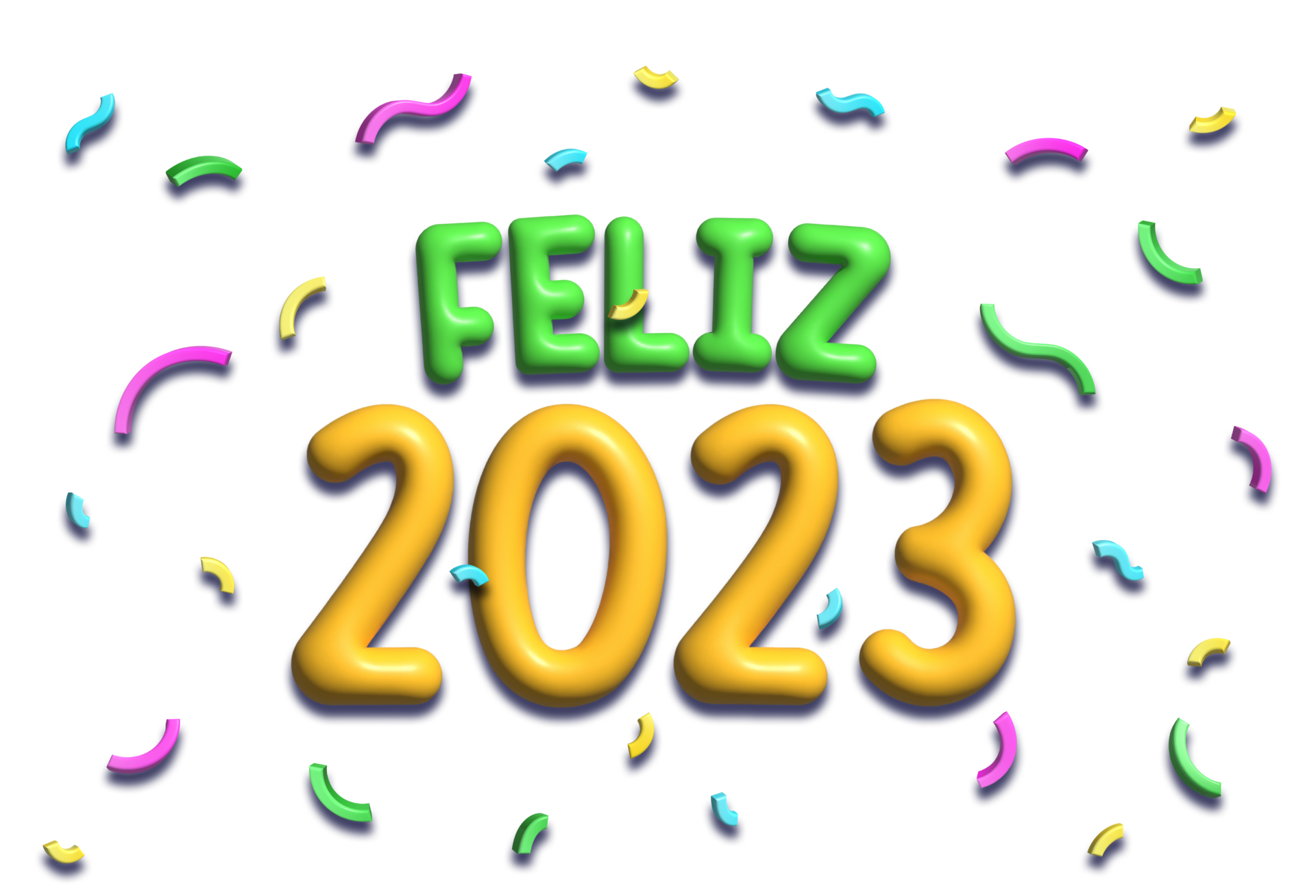 Free colorido feliz 2023 3d renderizado en portugués. traducción - feliz 2023. 14585445 PNG with Transparent Background