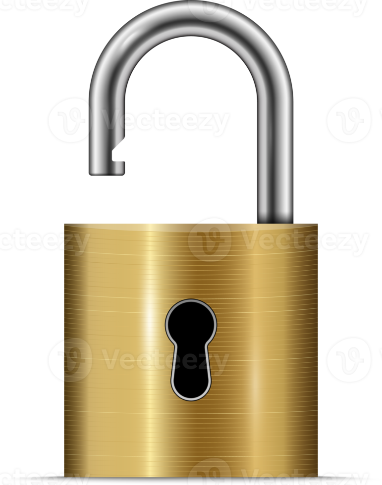 Gold unlocked padlock 14585773 PNG