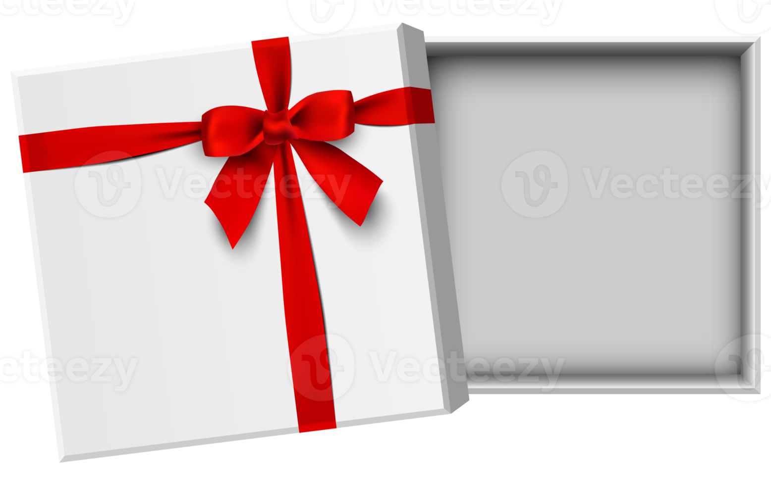 Opened white gift box with red bow png