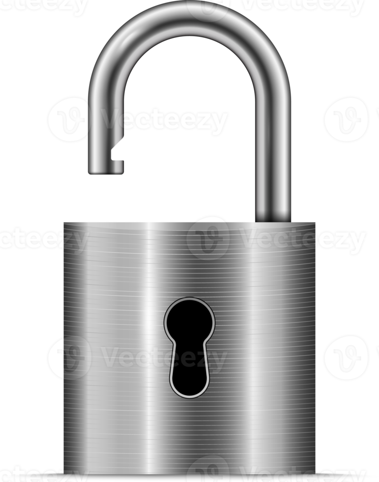 Silver unlocked padlock png