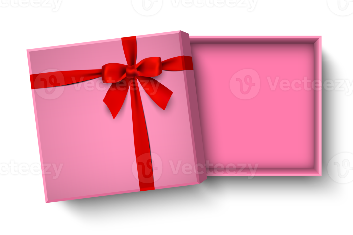 Opened pink gift box with red bow png