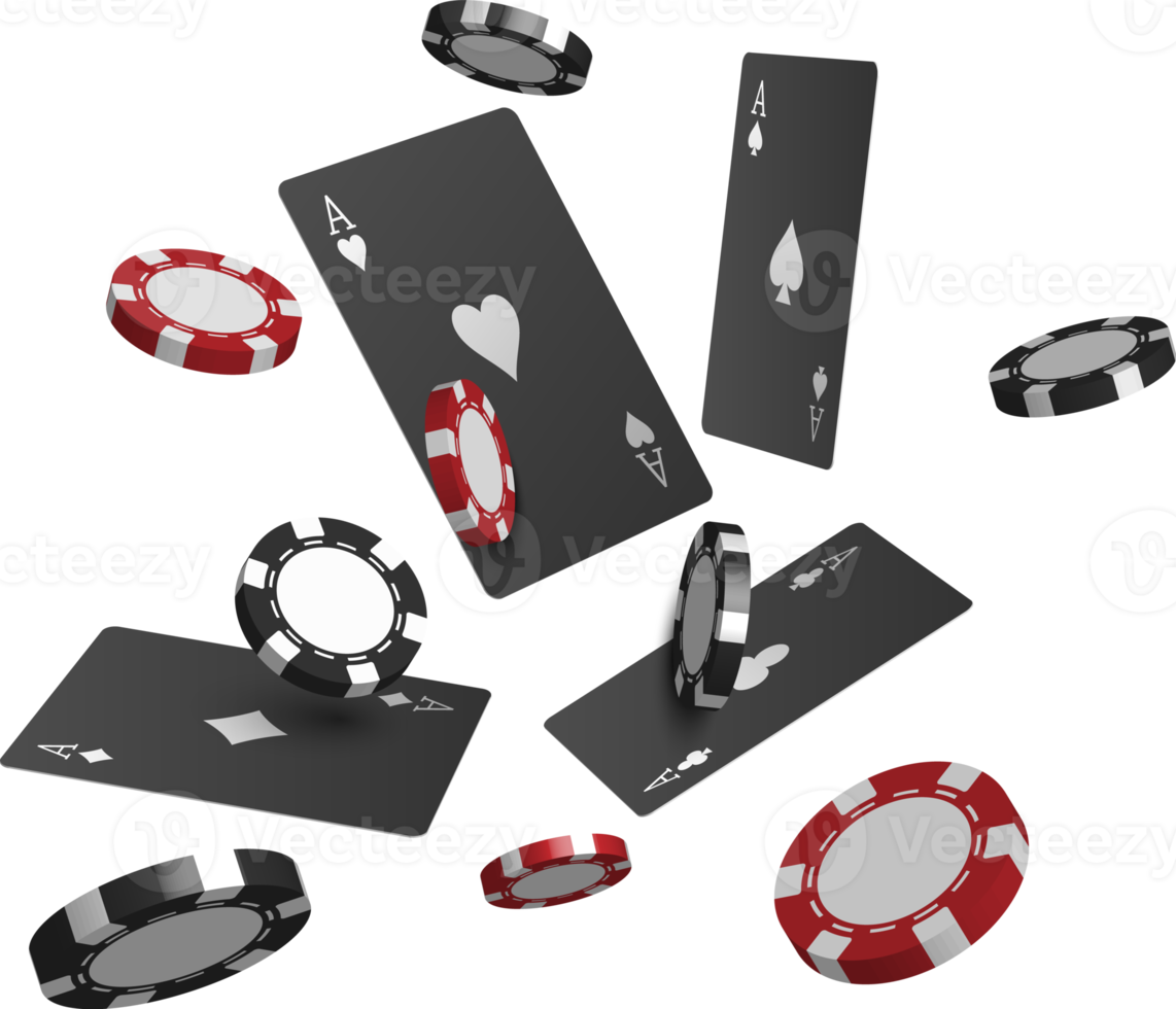 carte de poker noire à quatre as avec des jetons png