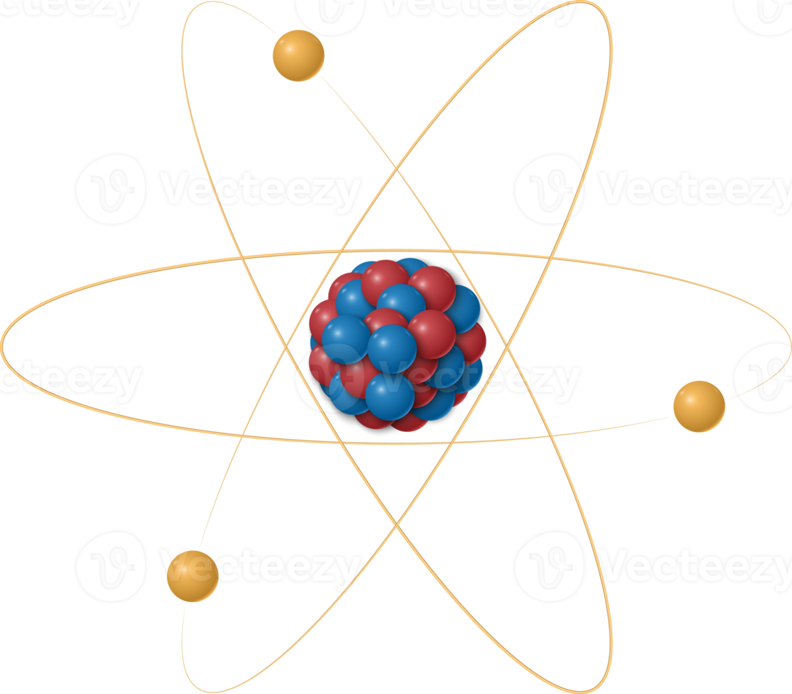 Atom structure, protons, neutrons and electrons orbiting the nucleus png