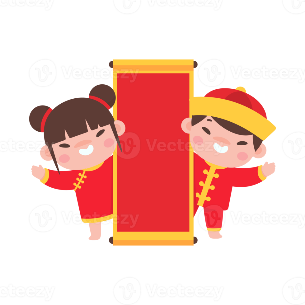 Chinese children wear red national costumes to celebrate Chinese New Year. png