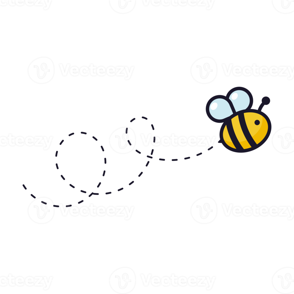 chemin de vol des abeilles. une abeille volant en pointillé la trajectoire de vol d'une abeille vers le miel. png