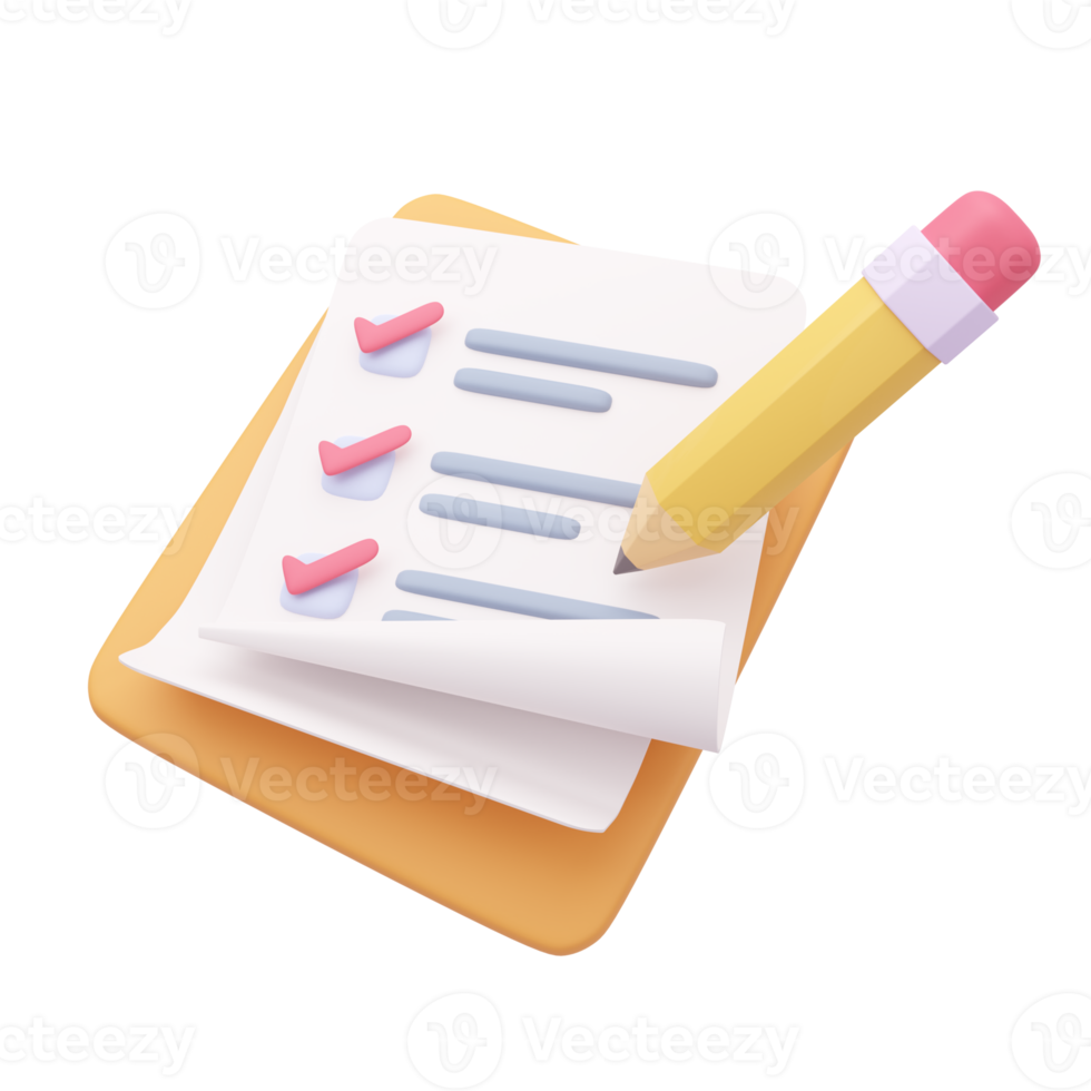 3D report paper clipboard. Note paper for checklist notes. 3D illustration. png
