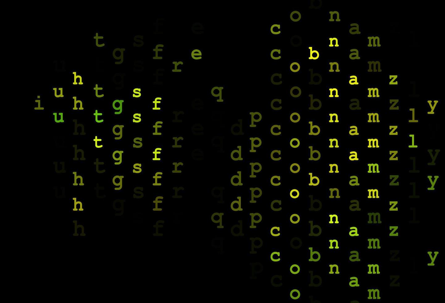 Dark green, yellow vector background with signs of alphabet.