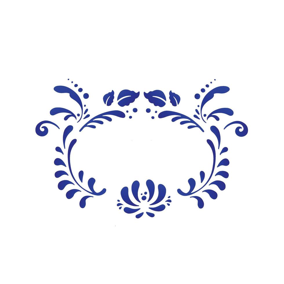 Round frame in gzhel painting style, vector illustration