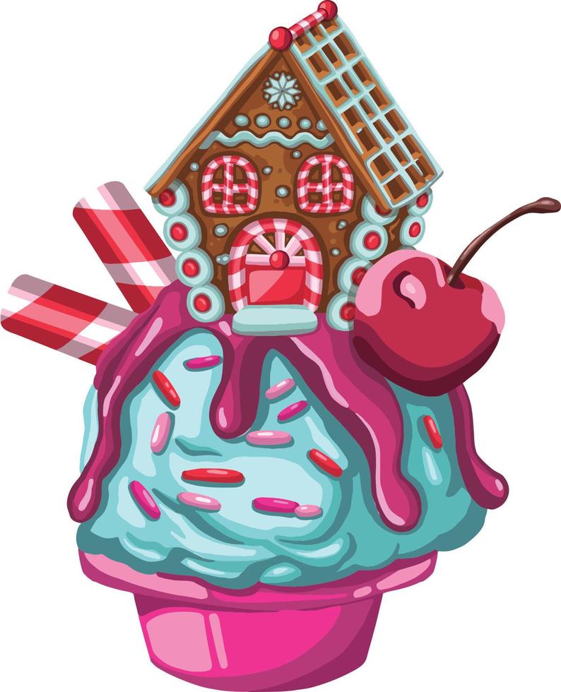 gingerbread house. Christmas cookies and candy. Vector