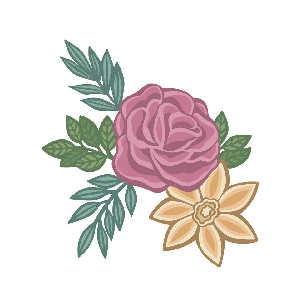 pink rose and yellow orchid vector
