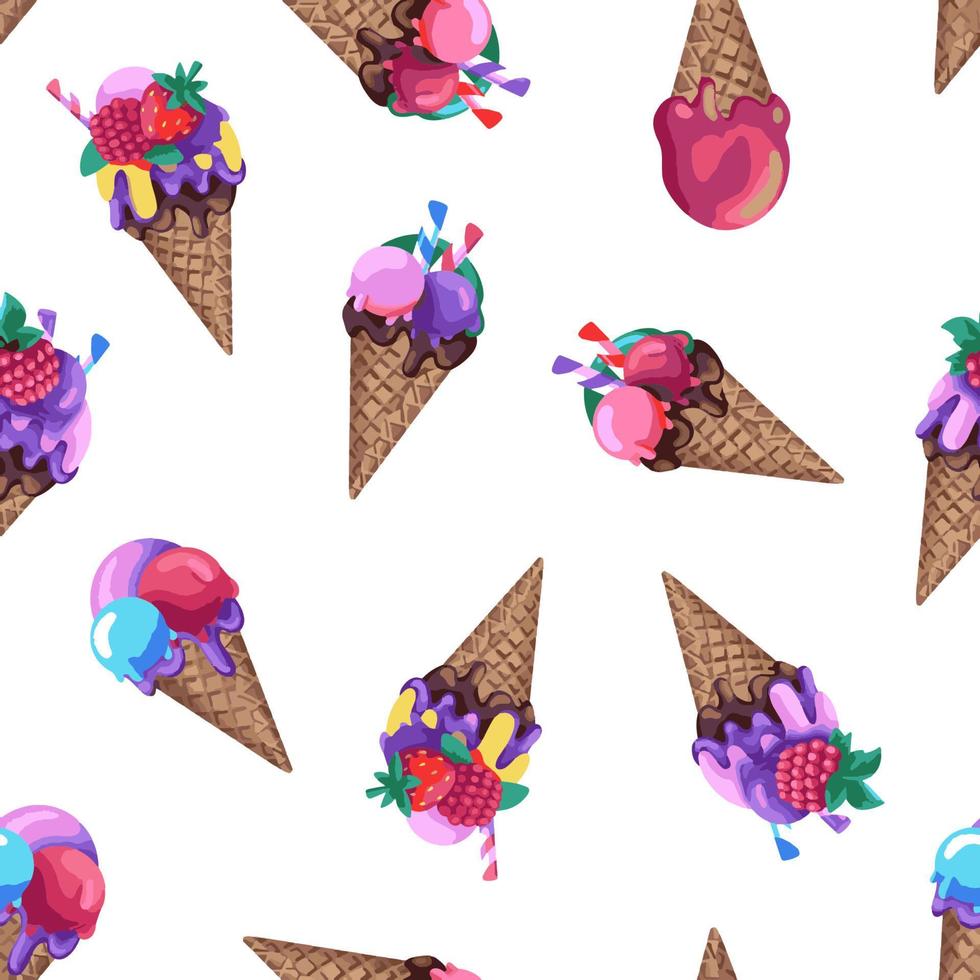 Seamless pattern with ice cream in a cone. vector