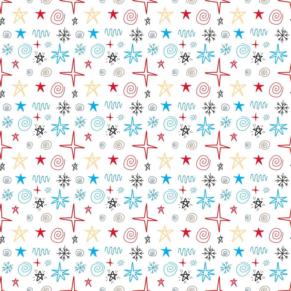 Creative vector illustration of seamless pattern with chaotic stars of different sizes on white background