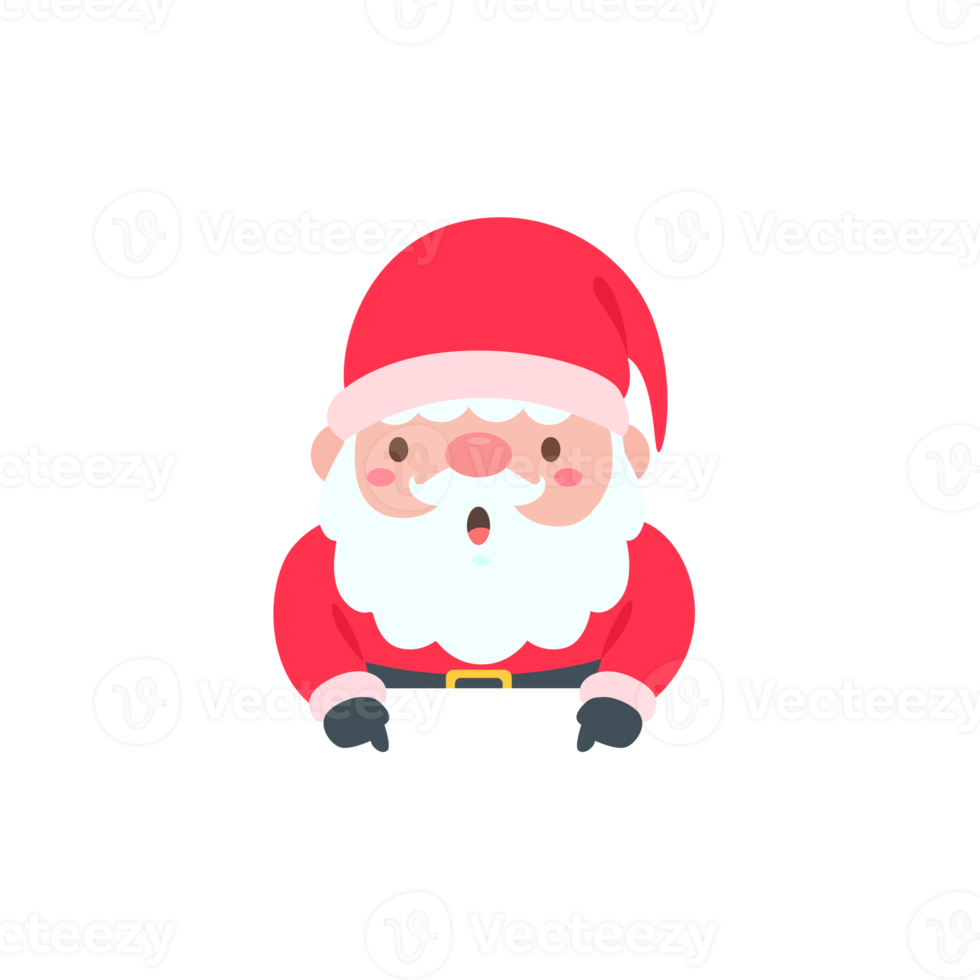 Santa Claus cartoon character with blank sign for decorating Christmas greeting cards png