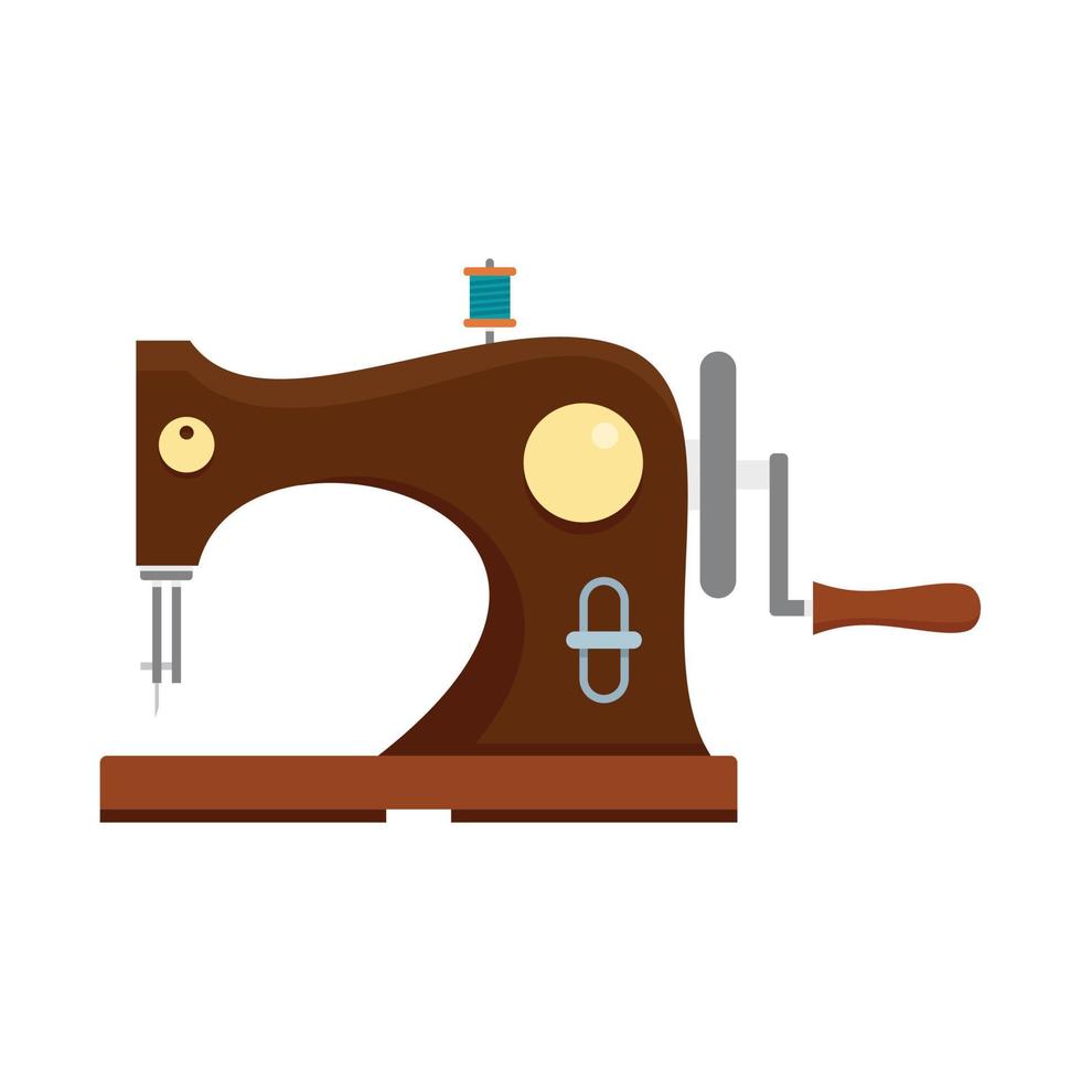 icono de máquina de coser de madera, estilo plano vector