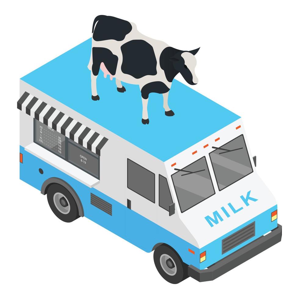 icono de camión de la tienda de leche, estilo isométrico vector