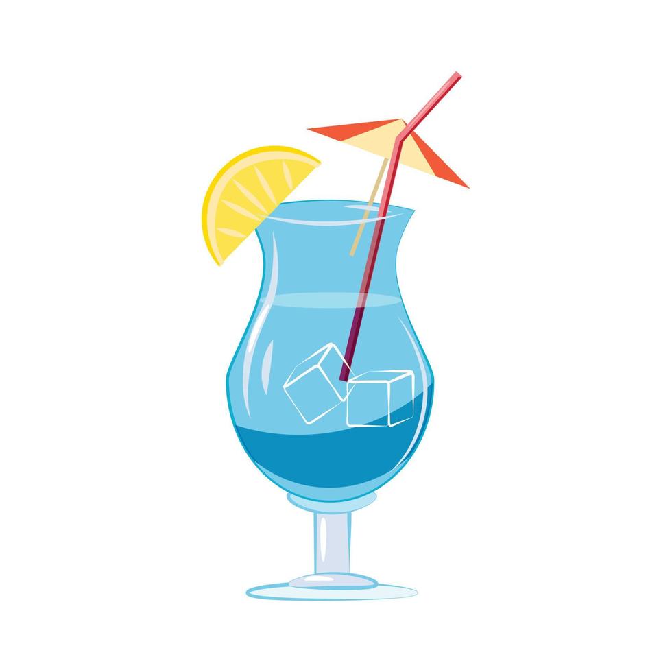 Blue cocktail with slice of lemon icon vector
