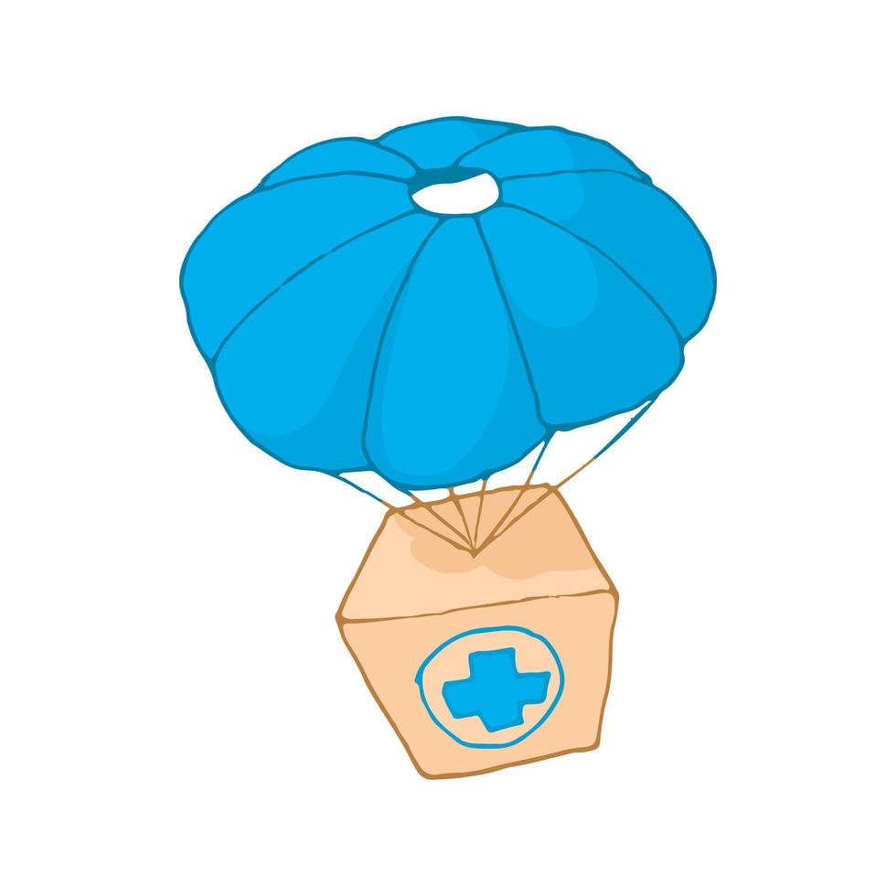 Medicine aid in a box with a parachute icon vector