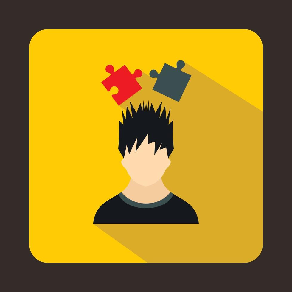 Man with puzzles over head icon, flat style vector