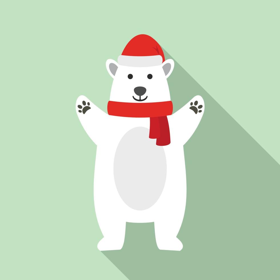 Polar bear xmas icon, flat style vector