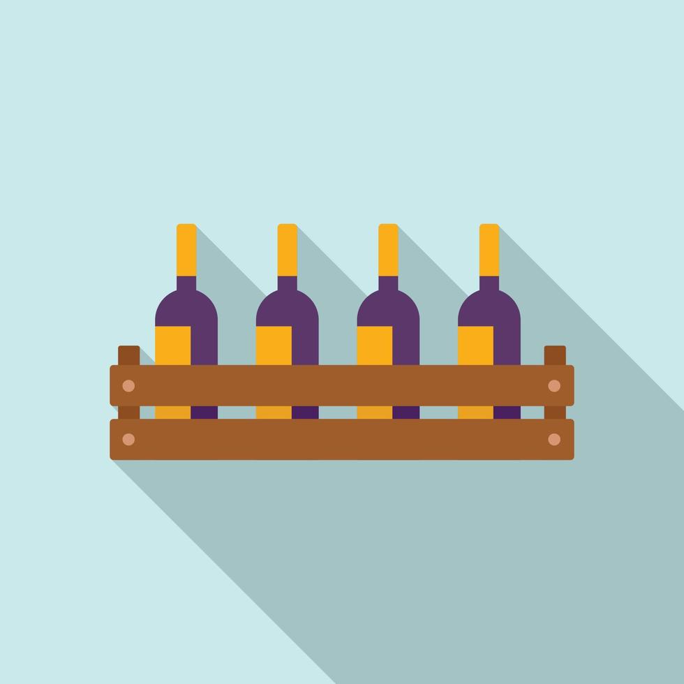 Wine bottle wood box icon, flat style vector