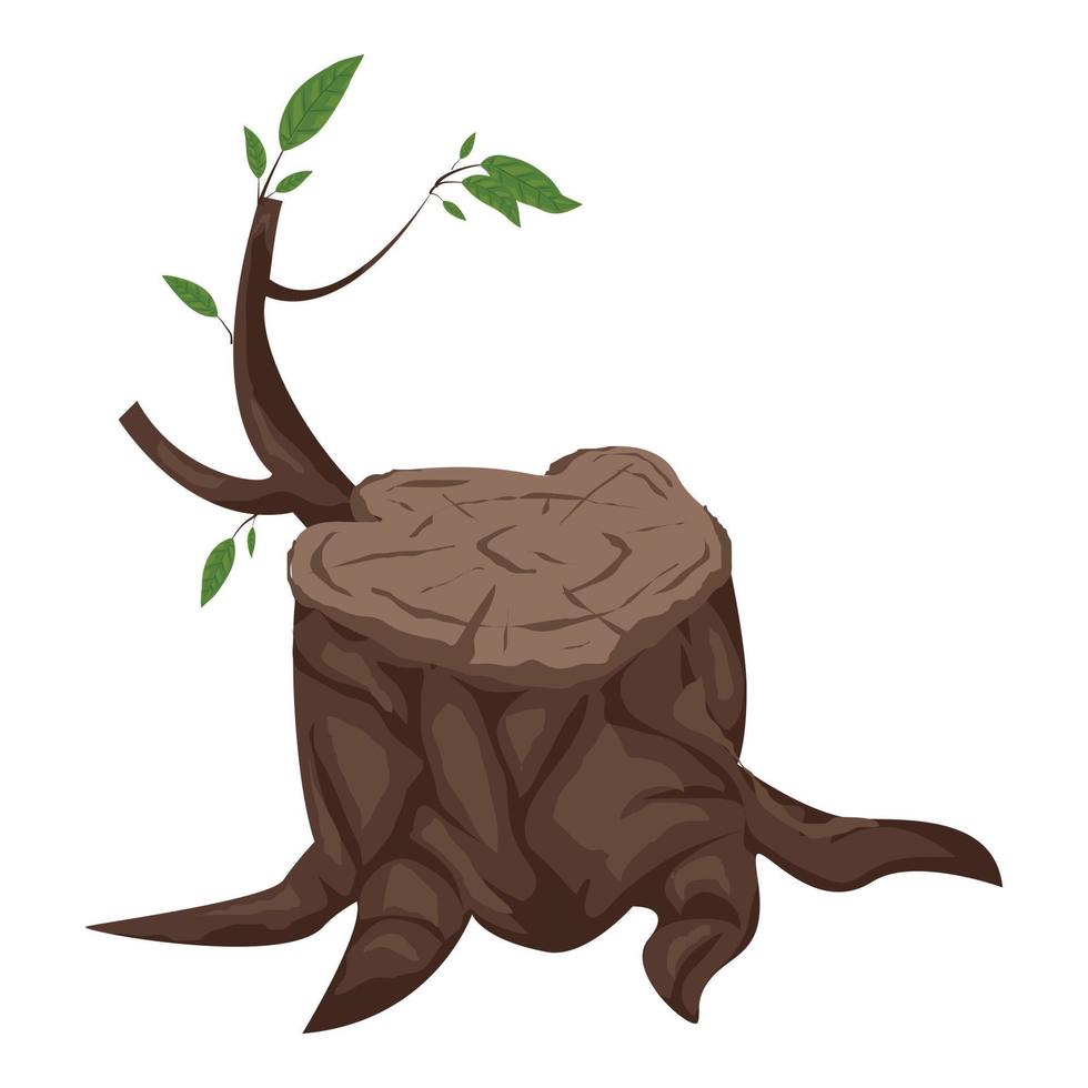 tocón de árbol, con, hoja, icono, caricatura, estilo vector