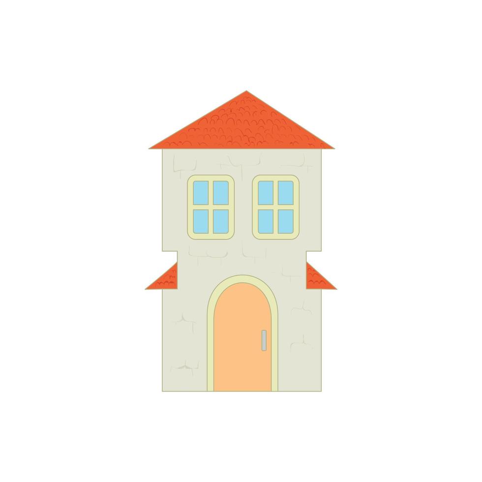 Cottage with an arched door and red roof icon vector