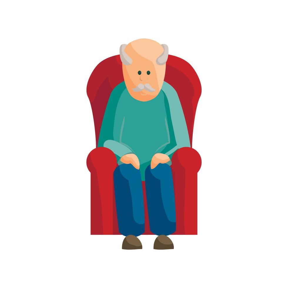 Old man sitting on chair icon, cartoon style vector